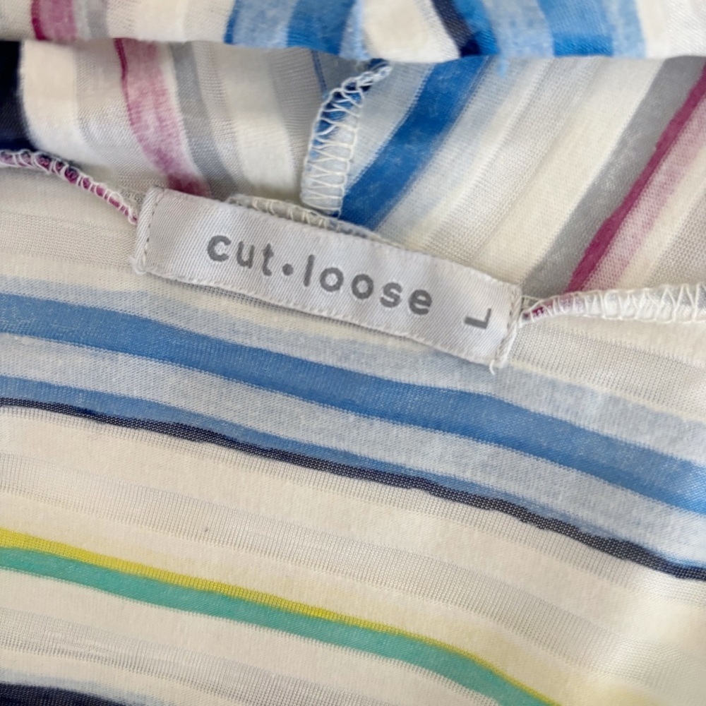 Cut Loose Striped Open Front Cardigan Layering Top Large Coastal Grandma - Picture 5 of 6
